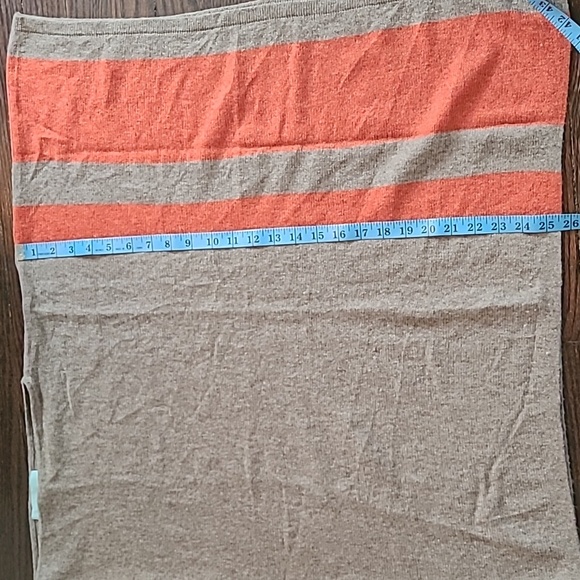 Celeste Wool Cashmere Poncho Sweater Taupe Orange Stripe One Size Cozy Casual - Picture 6 of 8